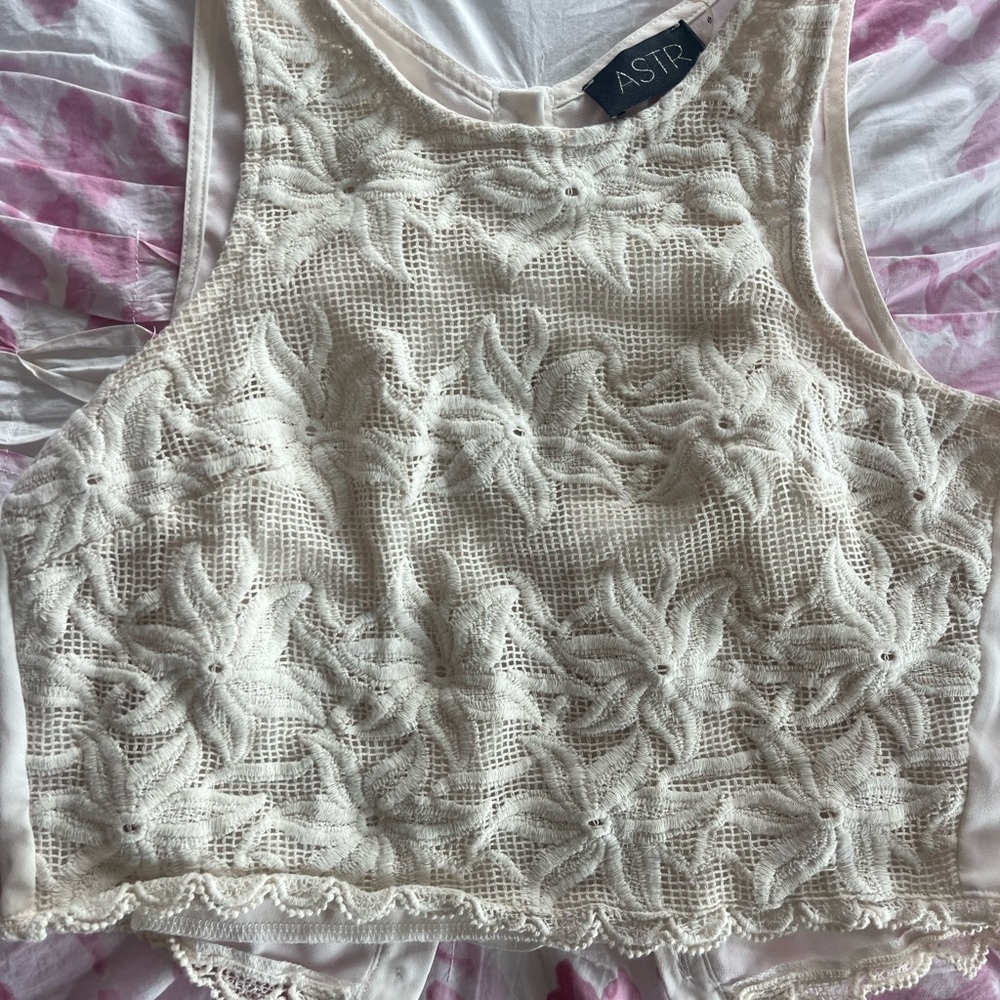 Astr White Gray Embellished Crop Tank Top